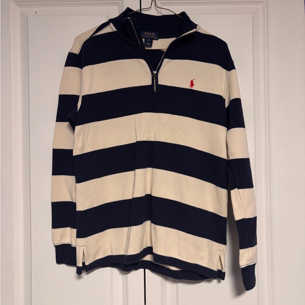Polo by Ralph Lauren Men's Zip-Up Sweater in Navy and Cream